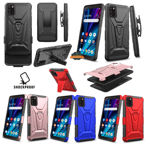 For Cricket Icon 3, Splendor Hybrid Armor Kickstand with Swivel Belt Clip Holster Heavy Duty 3 in 1 Defender Shockproof Rugged  Phone Case Cover