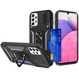 For Samsung Galaxy S22+ Plus Wallet Case with Invisible Credit Card Holder, 3 in 1 Combo Holster Clip and Ring Kickstand Black Phone Case Cover