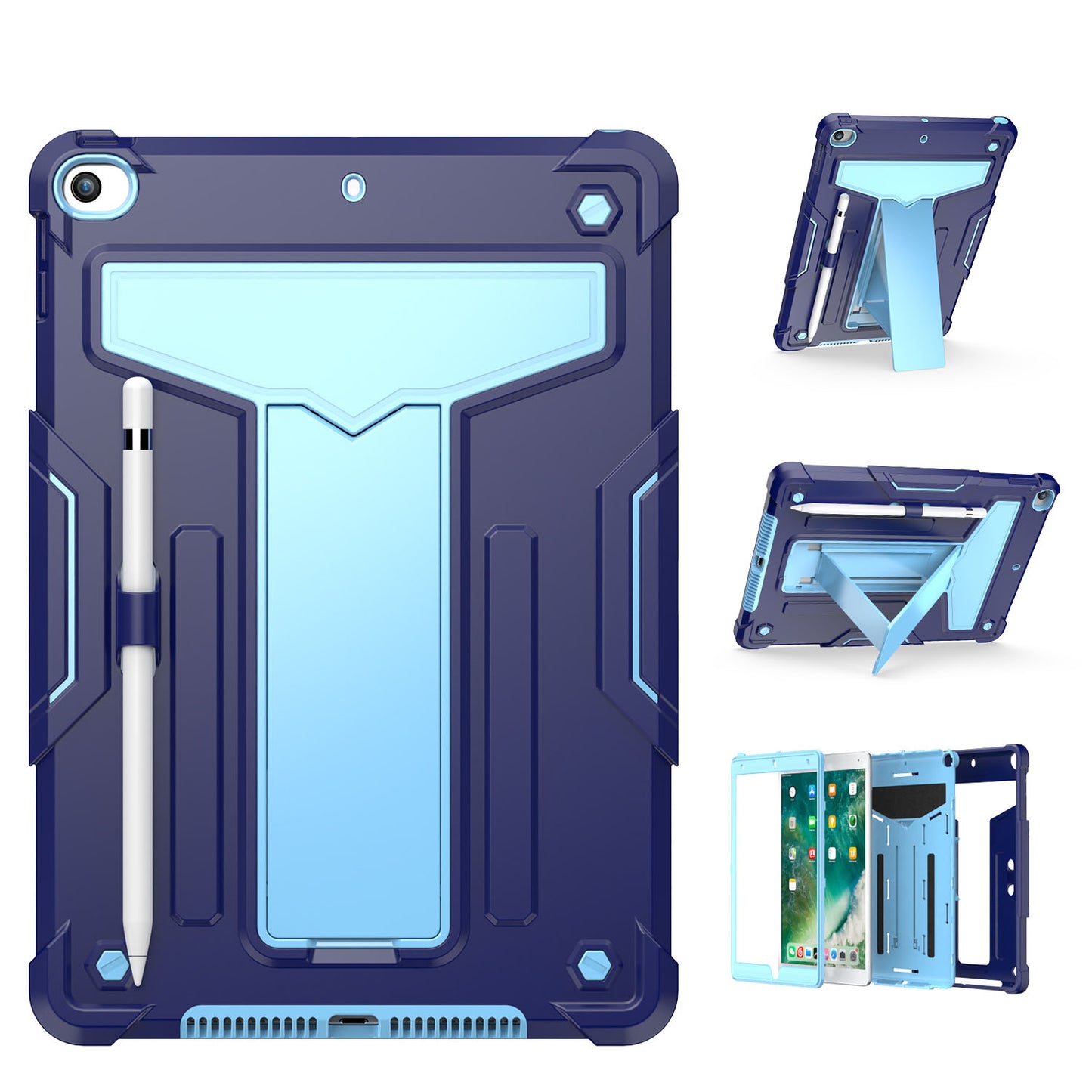 Case for Apple iPad Air 4 / iPad Air 5 / iPad Pro (11 inch) Tough Hybrid Kickstand Vertical 3in1 Shockproof Anti-Scratch PC + Silicone Armor Blue Tablet Cover