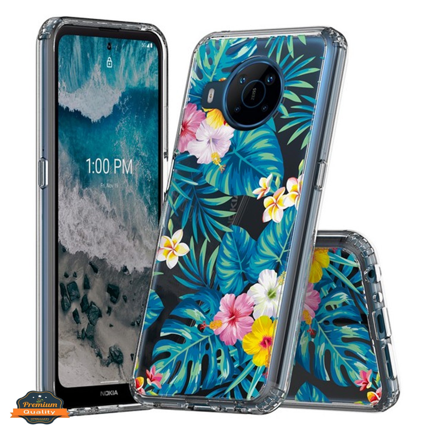 For Nokia X100 Floral Patterns Design Transparent Soft TPU Silicone Shock Absorption Bumper Slim Hard PC Back Phone Case Cover
