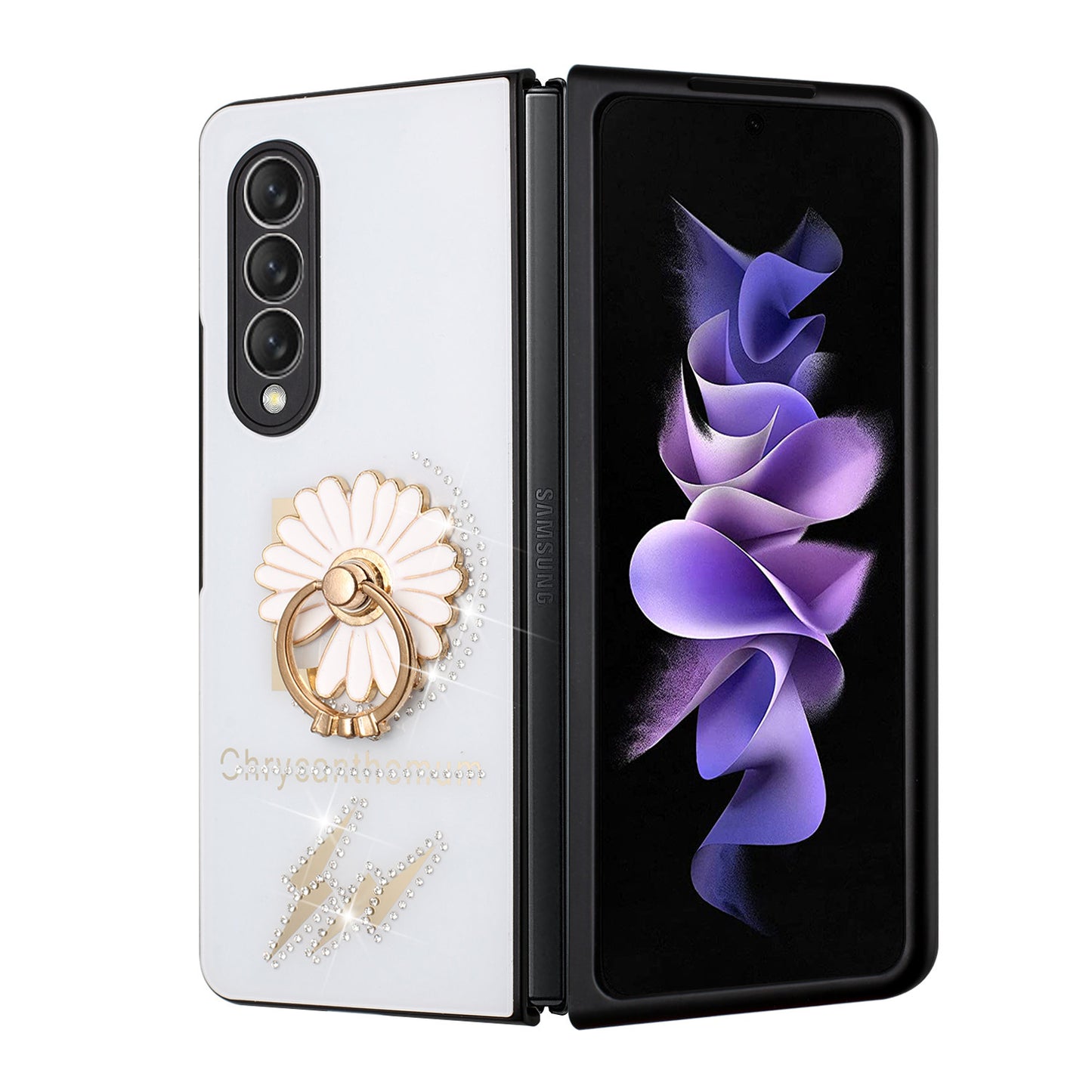 For Samsung Galaxy Z Fold 4 5G Diamond Bling Sparkly Glitter Ornaments Engraving Hybrid Ring Stand Fashion Phone Case Cover