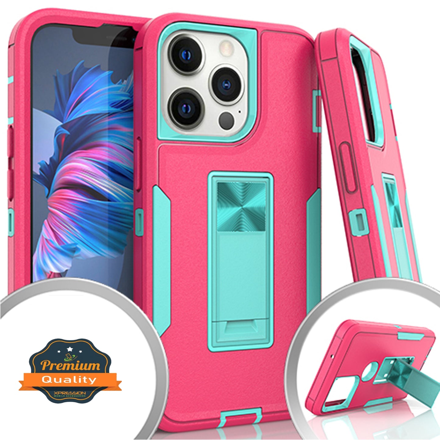 For Apple iPhone 14 (6.1") Military Grade Full-Body Rugged with Kickstand Hybrid Heavy Duty Support Car Mount Holder Phone Case Cover