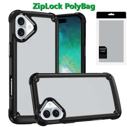 For Apple iPhone 16 Plus Hybrid Transparent Rubber with Metal Buttons & Camera Edges Hard TPU Corner Frame Bumper Case Cover Red