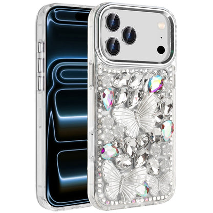 Phone Case for Apple iPhone 18 Pro Luxury 3D Floral Butterfly Bling Rhinestone Glitter Shockproof Stylish Protective Hybrid Designer Metallic Cover
