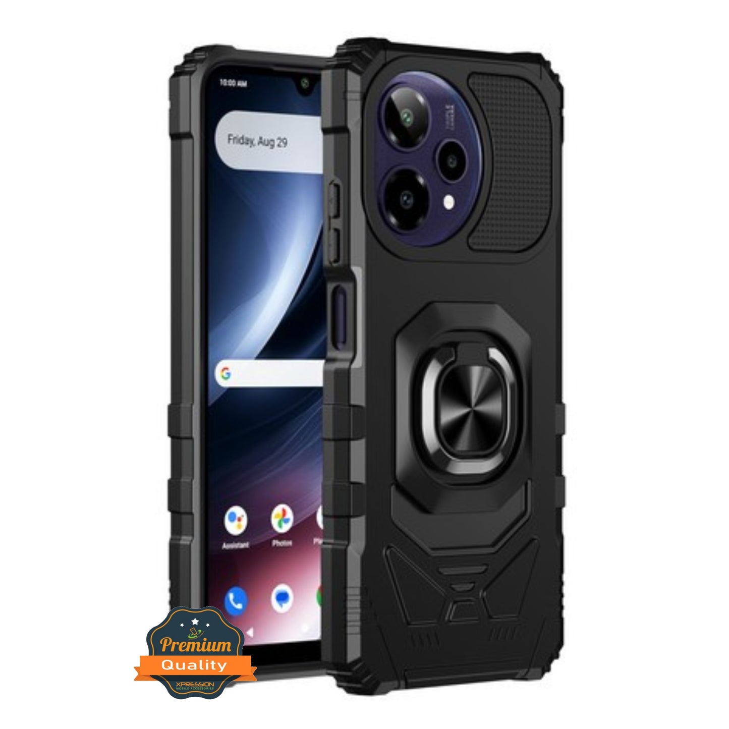 For AT&T Verge 2 Hybrid Magnetic Car Mount Ring Kickstand Stand Holder Full-Body Armor Protective [Military Grade] Case Cover