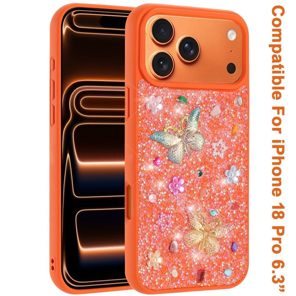 Phone Case for Apple iPhone 18 Pro 3D Butterfly Diamond Bling Glitter Shockproof Stylish Protective Luxury Hybrid Sparkly Durable Grip Design Cover