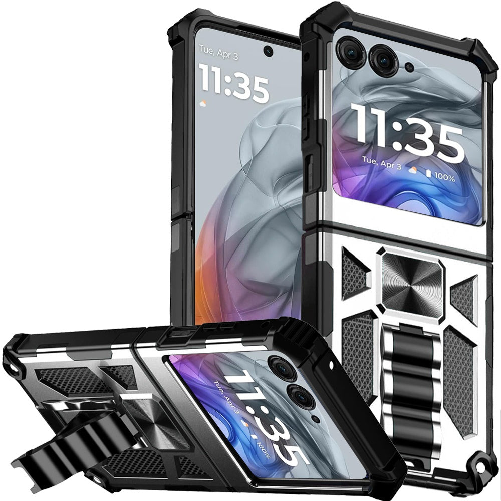 For Motorola Razr 2025 /2024 Hybrid Shockproof [Military Grade] Rugged Protective with Magnetic Car Mount & Invisible Stand Case Cover