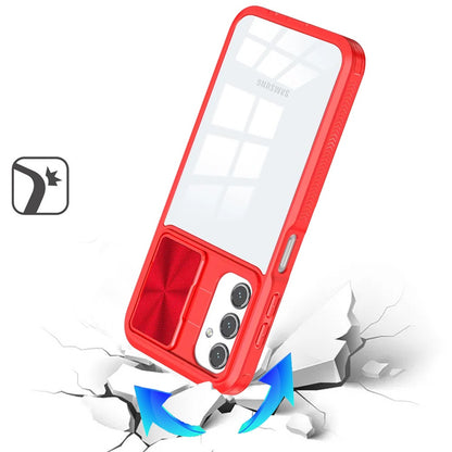 For Samsung Galaxy S25 Fan Edition /Galaxy S25 FE Hybrid Cases with Sliding Camera Cover Transparent Shockproof Bumper TPU Protective Case Cover Red