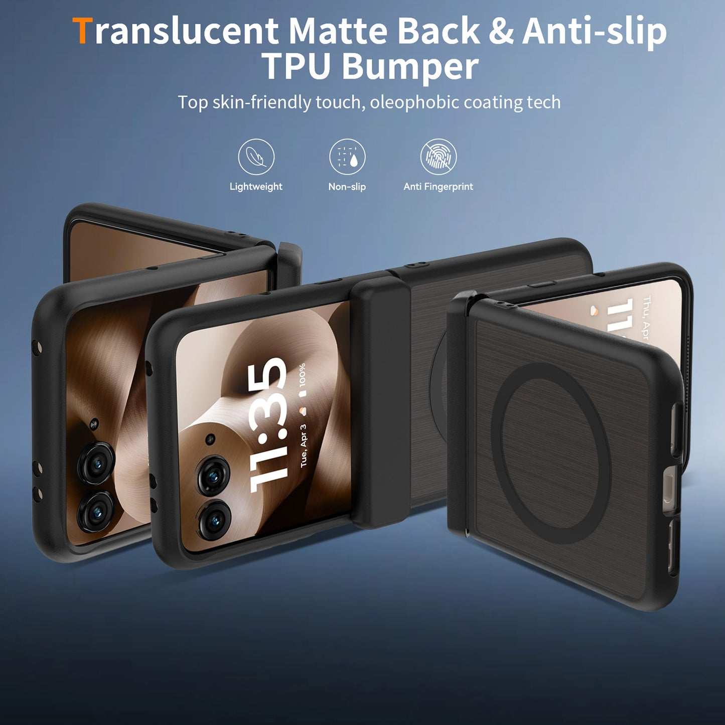 Phone Case for Motorola Razr 2026, Razr 2025, Razr 2024 Premium Matte Magnetic Foldable Hybrid Central Axis Hinge Protection Shock Absorbing TPU Slim Fit Hard PC Cover