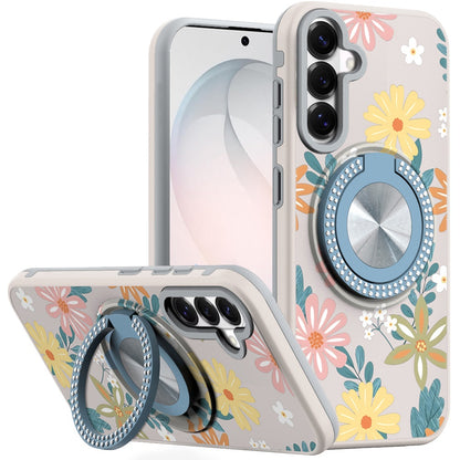 Phone Case for Samsung Galaxy S26 FE /Fan Edition Magnetic Ring Stand Matte Metal Hybrid Car Mount Friendly Shockproof Rotational Grip Diamond Design Pattern Cover Yellow