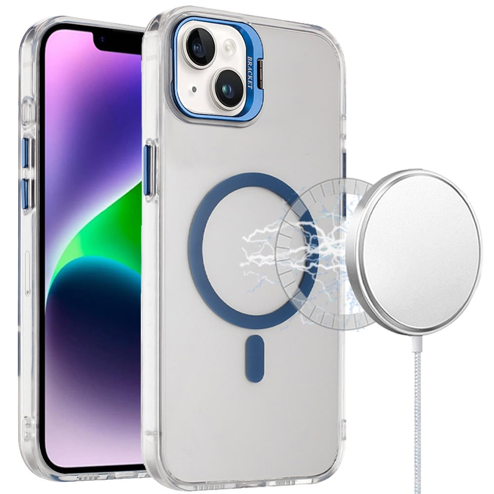 Phone Case for Apple iPhone 14/ iPhone 13 Clear Metallic Camera Stand Magnetic Hybrid TPU Shockproof Grip Camera Protection Kickstand Durable Armor Cover