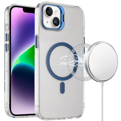 Phone Case for Apple iPhone 14/ iPhone 13 Clear Metallic Camera Stand Magnetic Hybrid TPU Shockproof Grip Camera Protection Kickstand Durable Armor Cover
