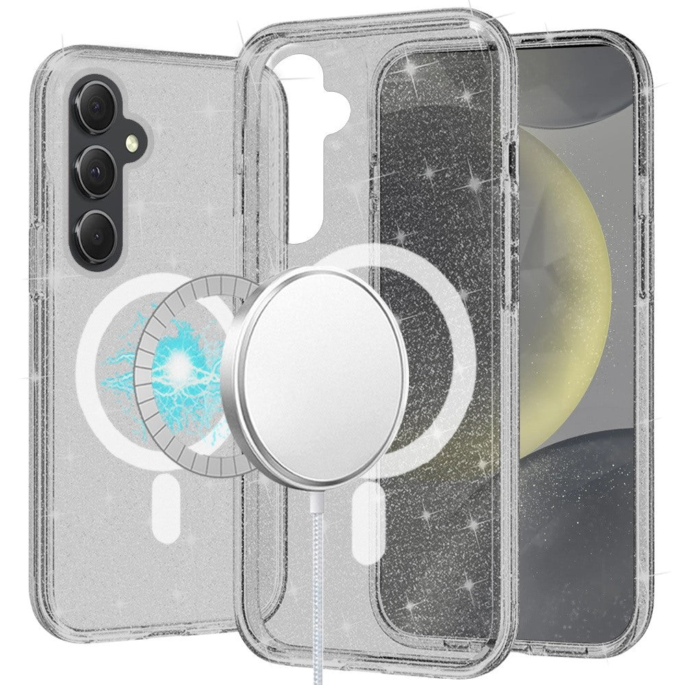 Phone Case for Samsung Galaxy S24 Ultra Glitter Magnetic Transparent Shockproof Hybrid TPU Thick 3mm Grip Durable Camera Protection Anti-Slip Cover Gray