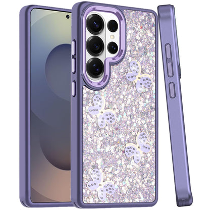 Phone Case for Samsung Galaxy S25 Ultra Cute Butterfly Diamond Glitter Metallic Hybrid Shockproof Shimmer Grip Stylish Protective Luxury Designer Cover