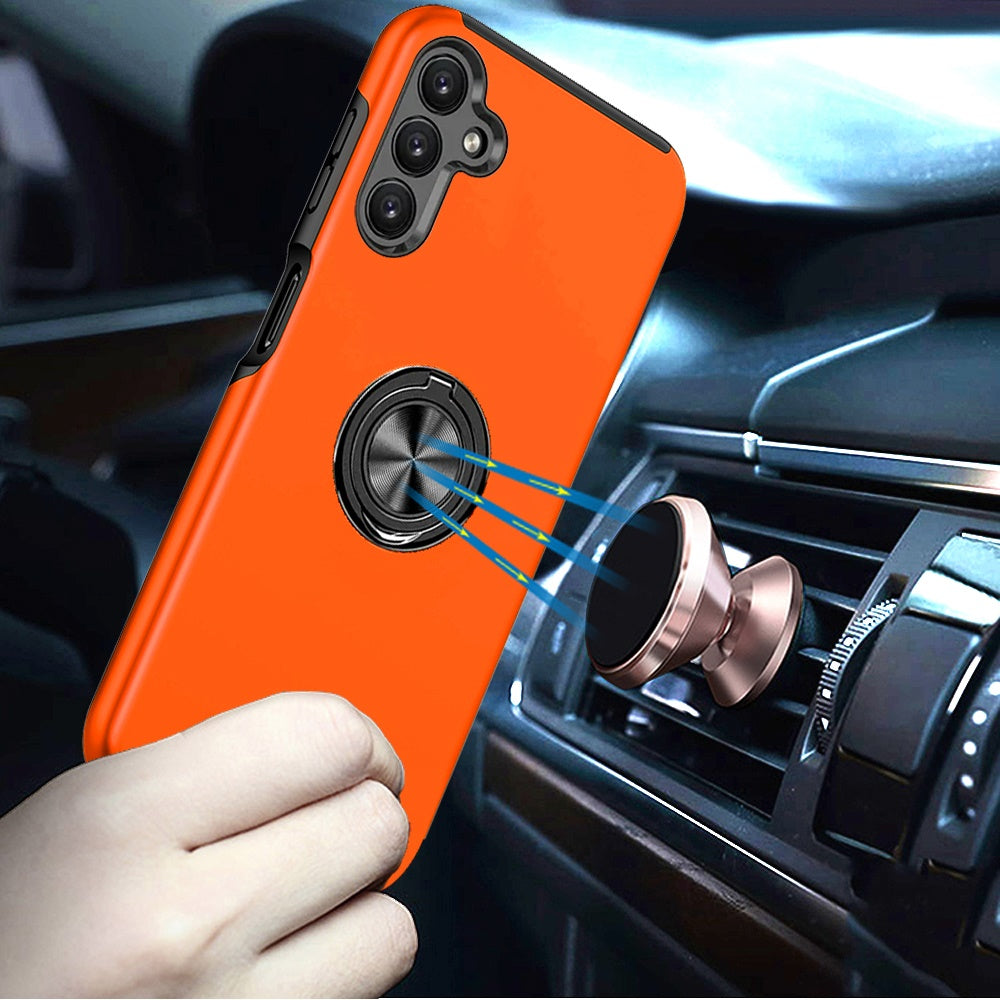 For Samsung Galaxy A17 5G Hybrid 360 Degree Rotatable Metal Invisible Ring Stand Holder Slim Fit Magnetic Car Mount Shockproof Case Cover Cosmic Orange