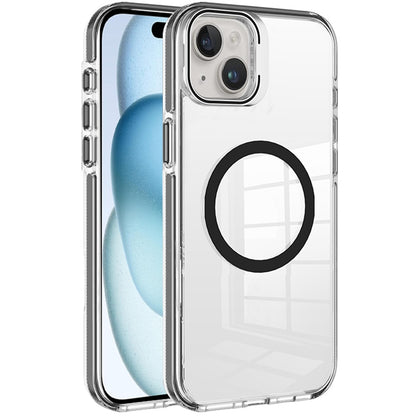 For Apple iPhone 16 Plus (6.7") Built-in Camera Kick-Stand, Compatible with MagSafe, Transparent Colorful Edged Tough Hybrid TPU Case Cover Clear Black