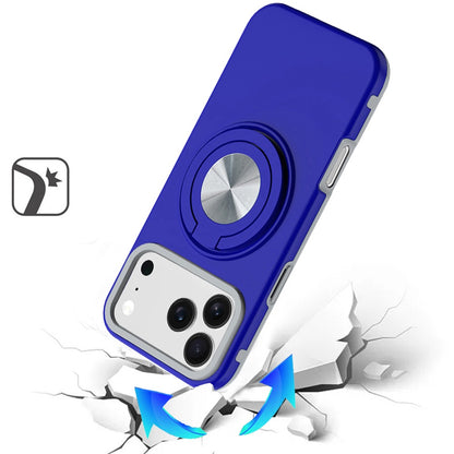 Phone Case for Apple iPhone 18 Pro Max Shockproof Magnetic Ring Stand Rotating CarMount Hybrid Metal Matte Finish AntiSlip Grip Kickstand Cover Blue