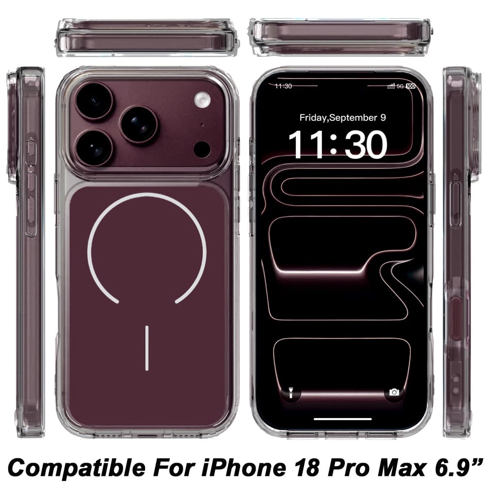 Phone Case for Apple iPhone 18 Pro Max Metallic Transparent Magnetic Magsafe Compatible Shockproof Hybrid TPU Durable Clear Protective Grip Cover