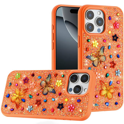 Phone Case for Apple iPhone 16 Pro Max 3D Butterfly Diamond Bling Glitter Shockproof Stylish Protective Luxury Hybrid Sparkly Durable Grip Design Cover Cosmic Orange