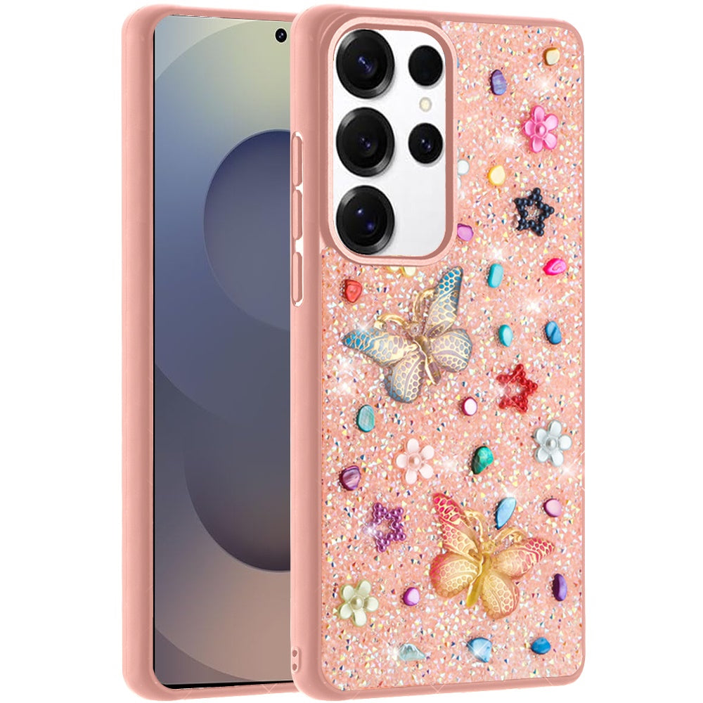 For Samsung Galaxy S25 Ultra Diamond Butterfly 3D Glitter Bling Design, Slim Hybrid Sparkle Protective Cover TPU for Women Girls Case Cover