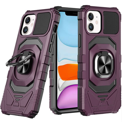 Phone Case for Apple iPhone 11 Rugged Hybrid Dual Layer Magnetic Ring Stand Armor Shock Absorbing Heavy Duty TPU Reinforced Bumper Cover Purple
