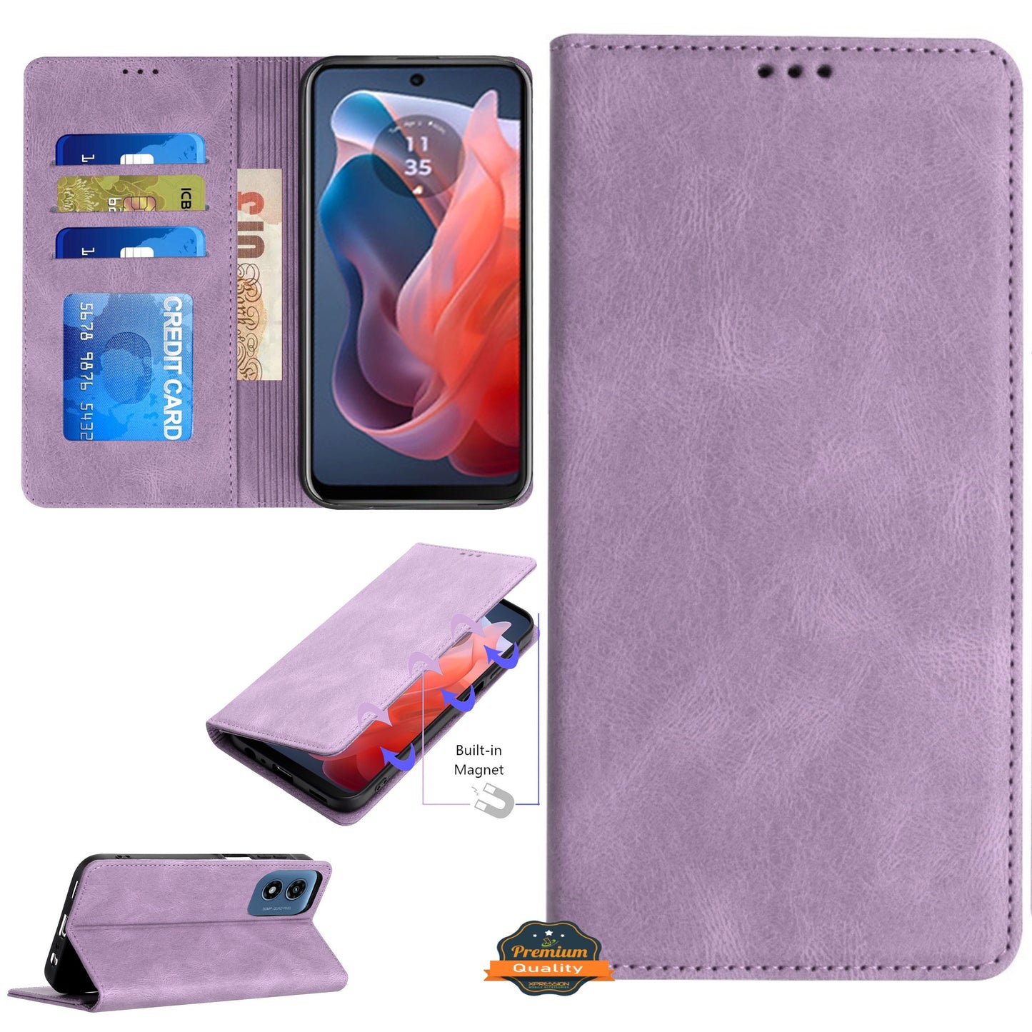 For Apple iPhone 16 Pro (6.3") Wallet Pouch with Credit Card Holder Flip Card Slots, Kickstand and Magnetic Closure PU Vegan Leather Case Cover