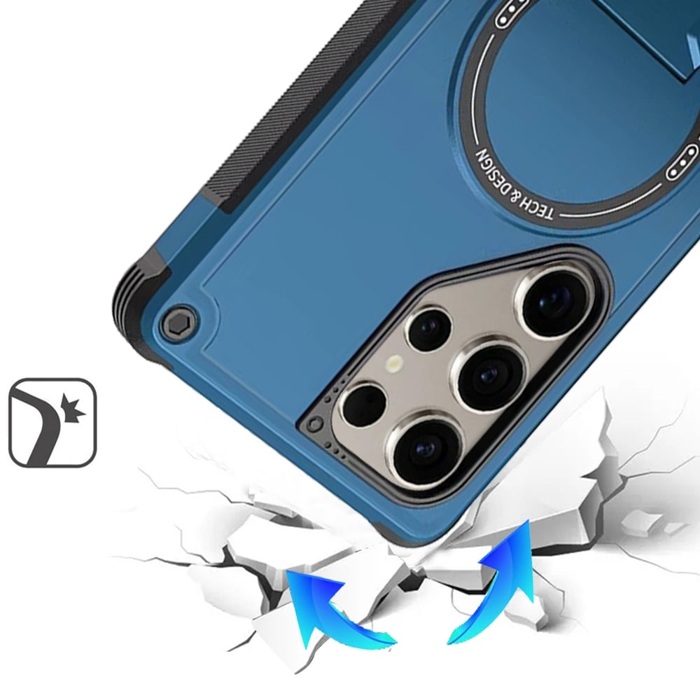Phone Case for Samsung Galaxy S24 Ultra Magnetic Kickstand Rugged Shockproof Armor Grip Anti Slip Heavy Duty Protective Matte Stand Hybrid Cover Blue