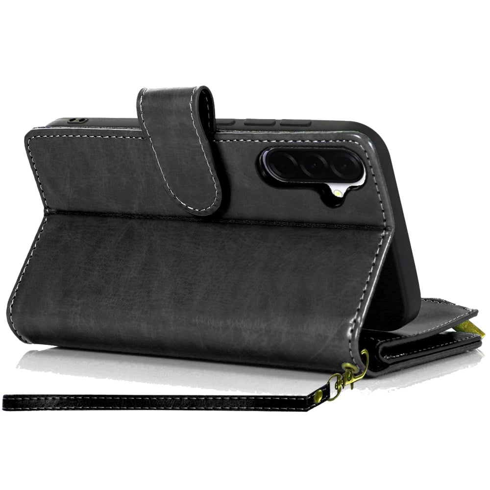 Phone Case for Samsung Galaxy A27 Luxury Leather Wallet Card Holder Zipper Pocket Money Storage Protective Grip Design with Strap Cover