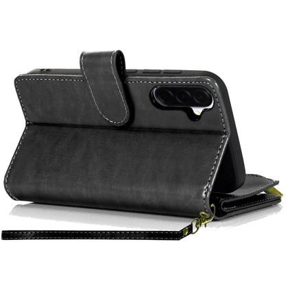 Phone Case for Samsung Galaxy A27 Luxury Leather Wallet Card Holder Zipper Pocket Money Storage Protective Grip Design with Strap Cover