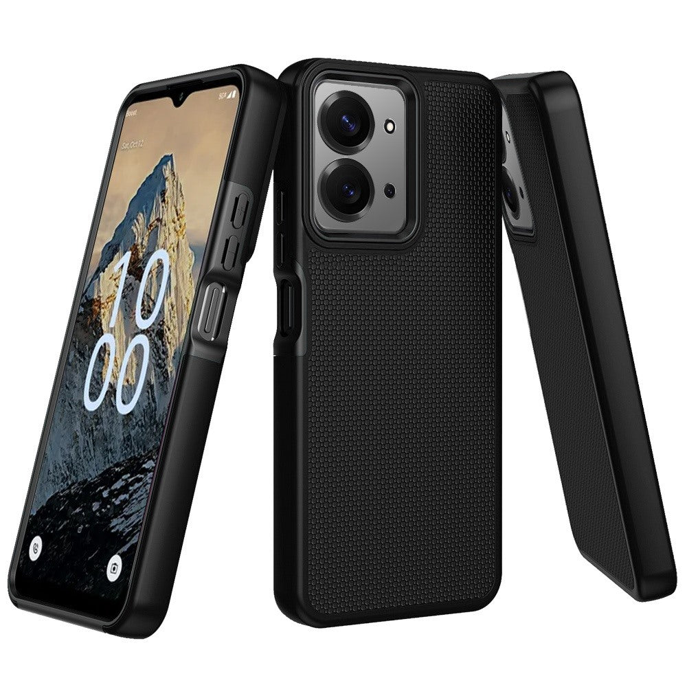 Phone Case for Boost Celero 5G Velocity Textured Dotted Hybrid Dual Layers Rugged TPU Shock Absorbing Reinforced Bumper Non Slip Grip Cover
