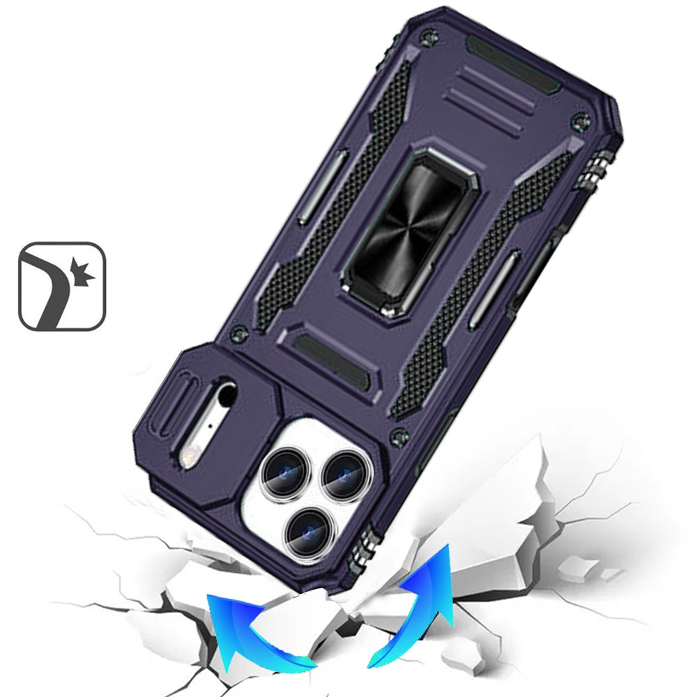 Phone Case for Apple iPhone 18 Pro Max Tough Metal Ring Shockproof Sliding Camera Window Hybrid Armor Rugged Anti Slip Heavy Duty Grip Cover