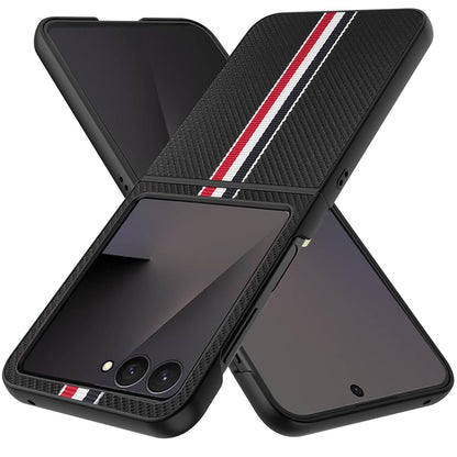 For Samsung Galaxy Z Flip 7 Velvet Fabric PU Vegan Leather, Premium Flip Design, Slim Snap-On Hard PC + TPU Case Cover Black