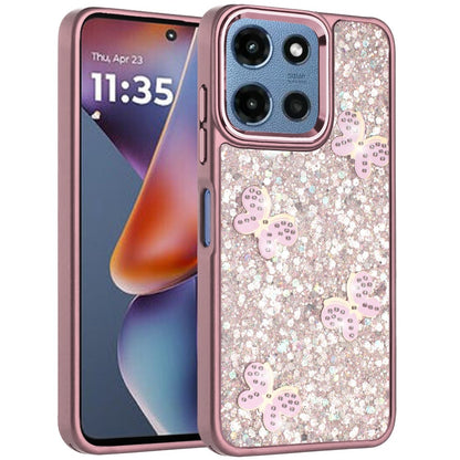 Phone Case for Motorola Moto G Play 5G 2026 Cute Butterfly Diamond Glitter Metallic Hybrid Shockproof Shimmer Grip Stylish Protective Luxury Designer Cover