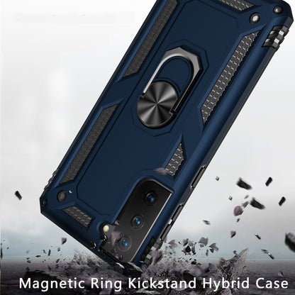 Phone Case for Samsung Galaxy S22 Ultra Rotatable Ring Stand Shockproof Hybrid Armor Anti Slip Heavy Duty Fit Magnetic Car Mount Durable Grip Cover Blue