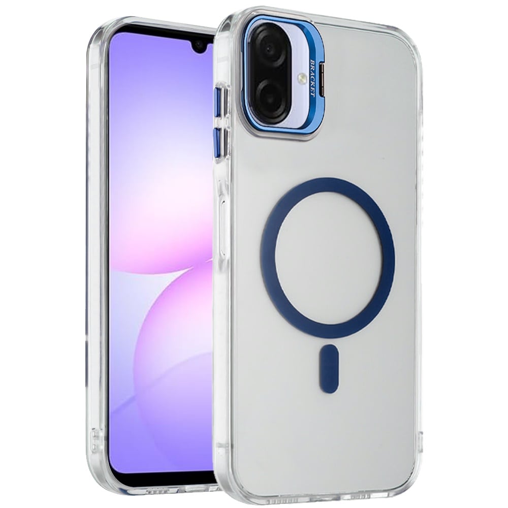 Phone Case for Samsung Galaxy A08 4G, A07 5G, A07 4G Clear Metallic Camera Stand Magnetic Hybrid TPU Shockproof Grip Camera Protection Kickstand Durable Armor Cover