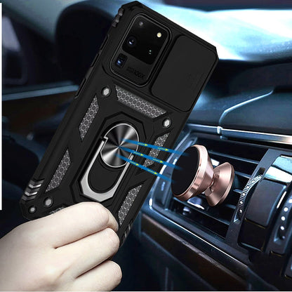 Phone Case for Samsung Galaxy S20 Ultra Shockproof Magnetic Ring Stand Camera Guard Rugged Grip Anti Slip Heavy Duty Hybrid Armor Durable Matte Cover Black