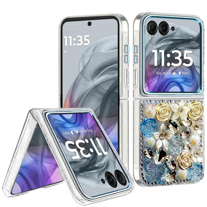 Luxury Rose Bling Rhinestone Glitter Floral Hybrid Shockproof Stylish Protective Designer Ornament Sparkle