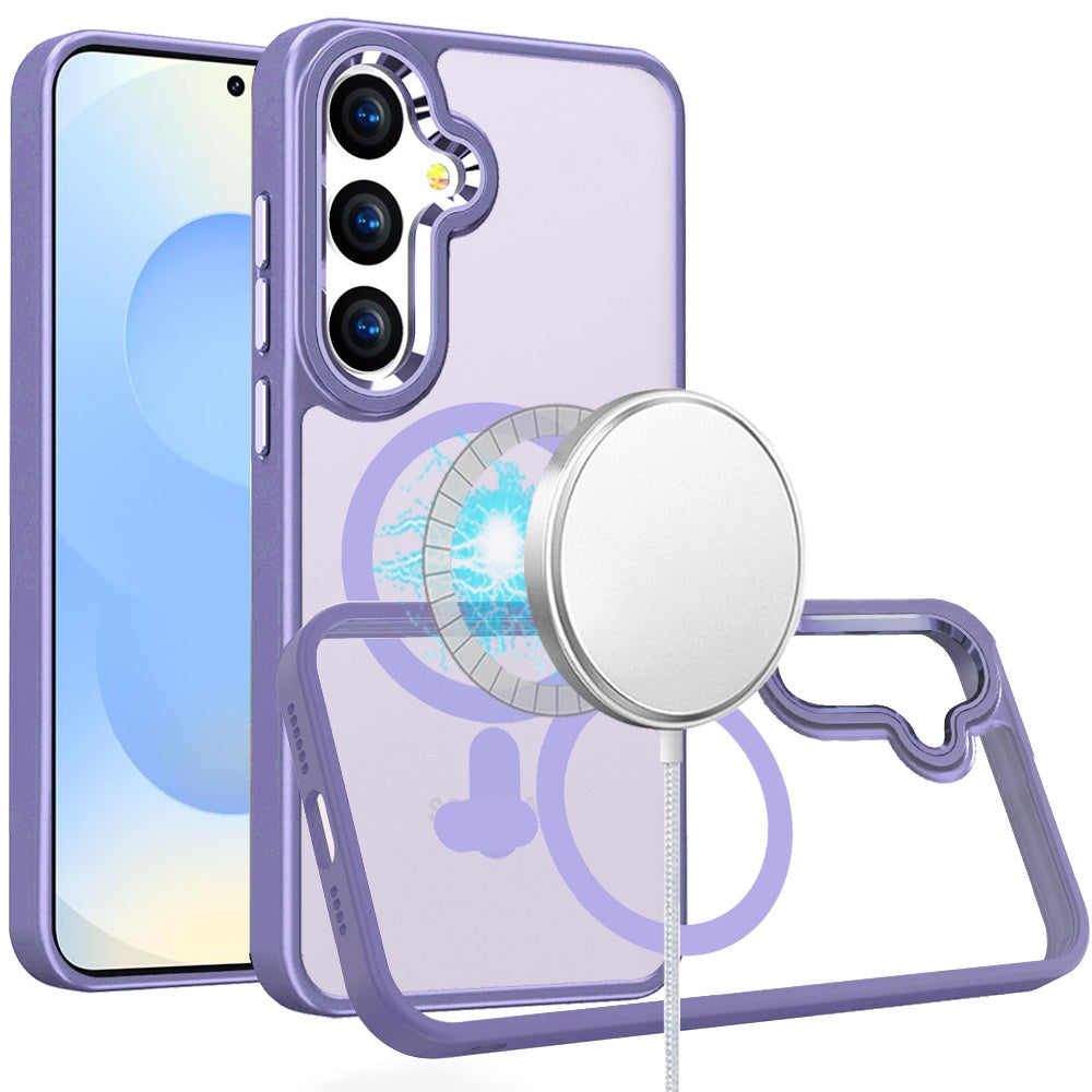 For Samsung Galaxy S25 /S24 MagSafe Compatible Transparent Greatest Clear Acrylic with Color Frame Thick Hybrid TPU Hard Case Cover