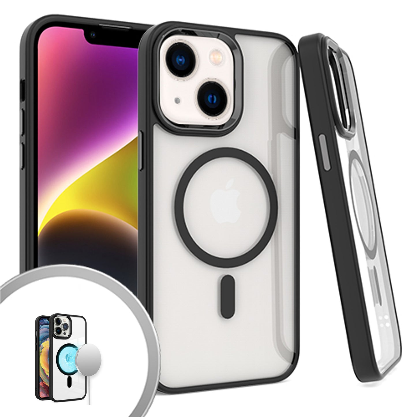 For Samsung Galaxy A16 5G Transparent Slim Hybrid Frame Bumper Magnetic Case, Compatible with MagSafe Case Cover Black