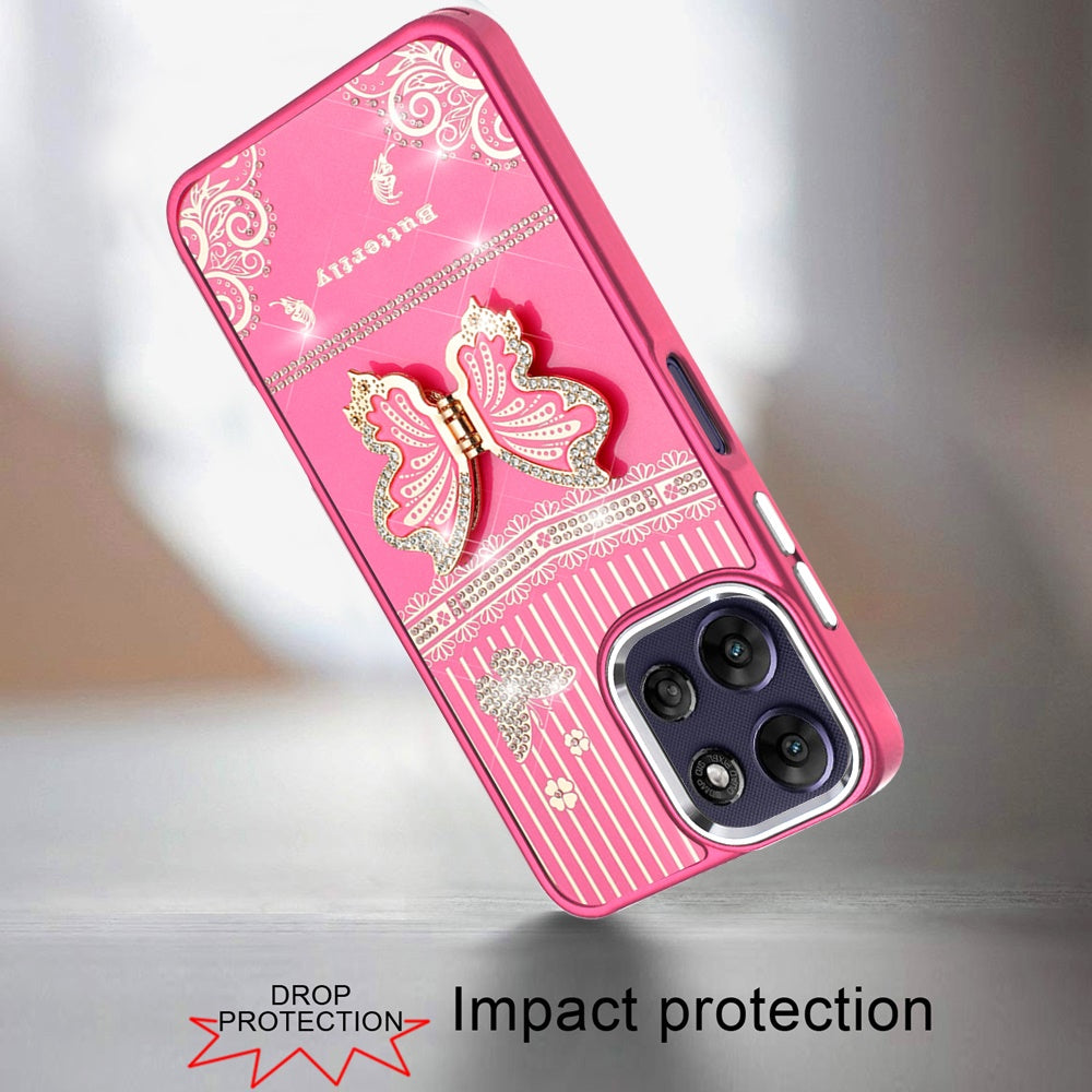 Phone Case for Motorola Moto G Power 5G 2026 /2025 Glitter Bling Butterfly Stand Metallic Edge Hybrid Shockproof Grip Durable Camera Protection Stylish Design Cover