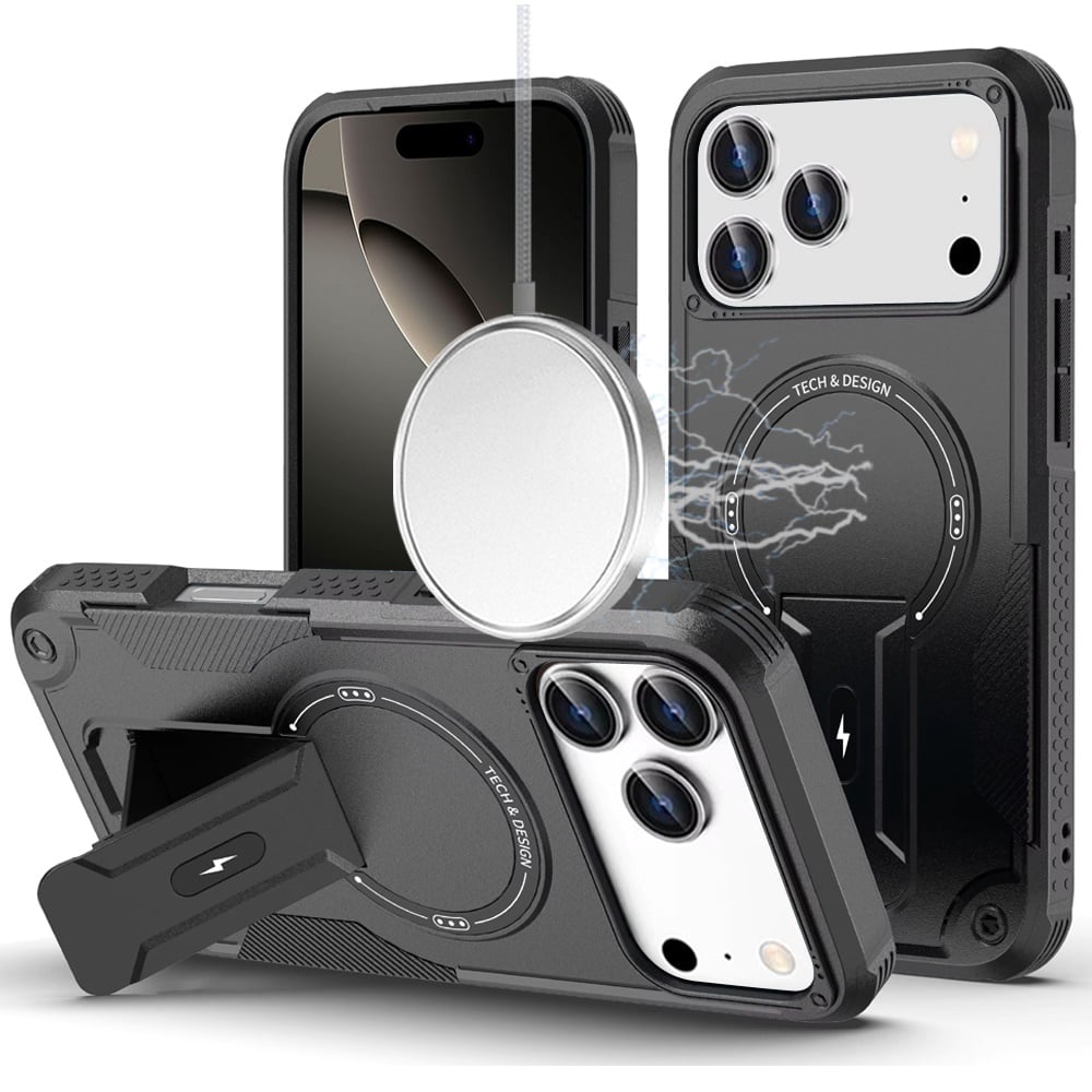 For Apple iPhone 17 Pro (6.3") Magnetic Invisible Kickstand Holder with Magsafe, Slim Fit Shockproof Hybrid Military Grade Heavy Duty Case Cover