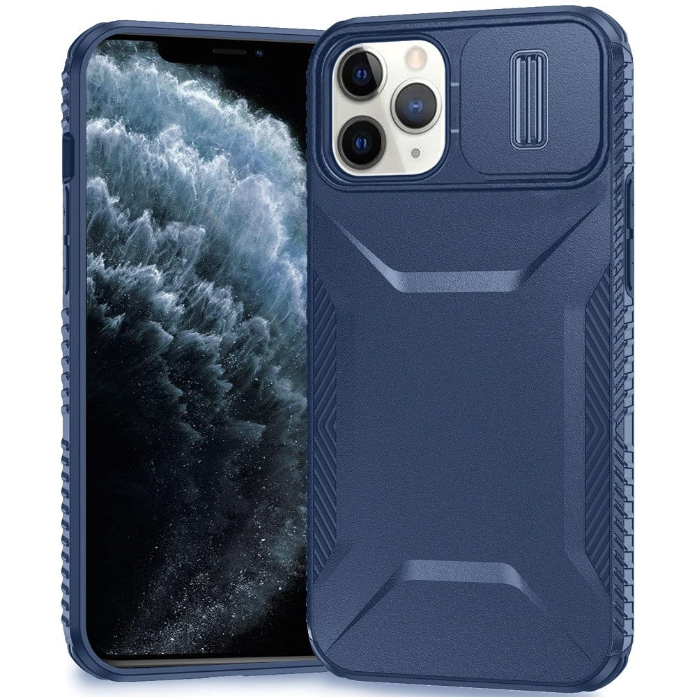 For Apple iPhone 11 Pro Max Slim Fit Shockproof Hybrid with Slide Camera Window Covering, Rugged Tpu Silicone Hard PC Bumper Case Cover Dark Blue