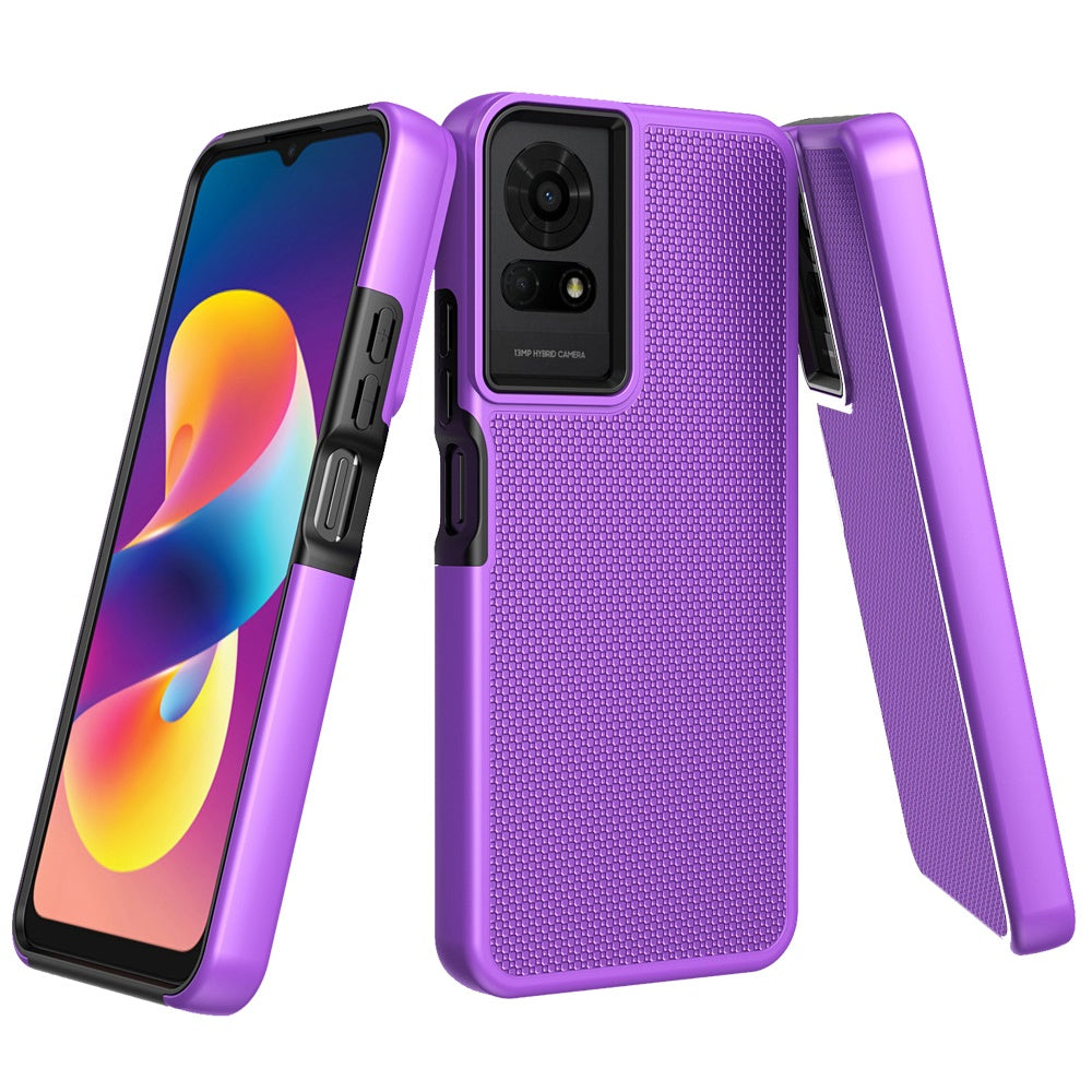 For TCL 50 LE Dual Layer Heavy-Duty Hybrid Rugged Case Rugged Texturized TPU & PC Shockproof Silicone Military Grade Case Cover Purple