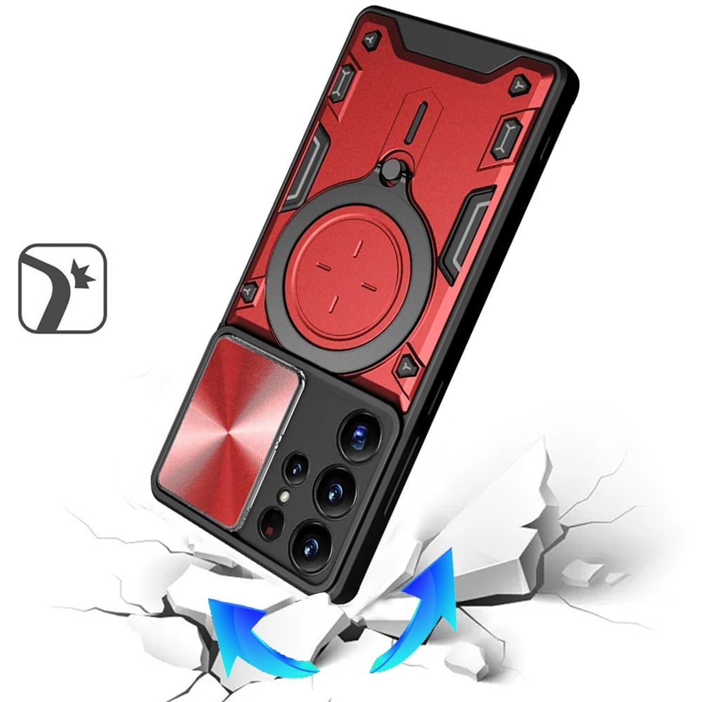 Phone Case for Galaxy S25 Ultra Magnetic Ring Stand Shockproof Hybrid Full Camera Slide Guard Anti Slip Heavy Duty Protective Armor Cover