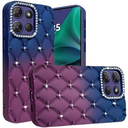 For Motorola Moto G Stylus 5G 2025 Fashion Flower Design Sparkle Glitter Shimmer Rhinestone Bling Floral Accents, Leather Texture TPU Case Cover