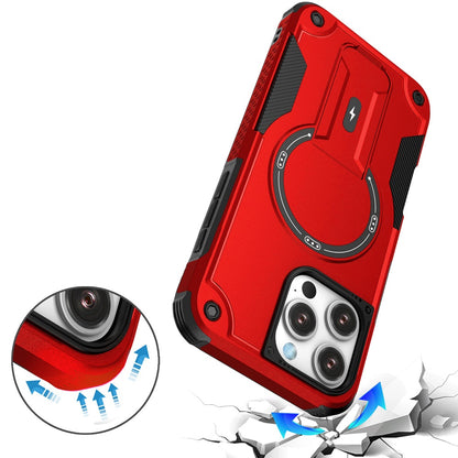 Phone Case for Apple iPhone 16 Pro Max Magnetic Kickstand Rugged Shockproof Armor Grip Anti Slip Heavy Duty Protective Matte Stand Hybrid Cover Red