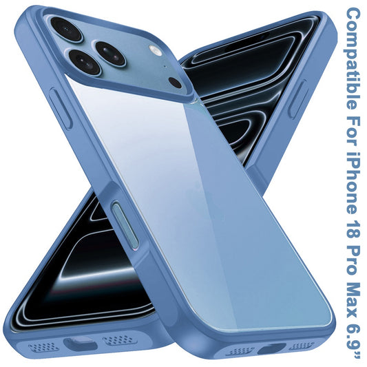 Phone Case for Apple iPhone 18 Pro Max/ iPhone 17 Pro Max Transparent Thick 2.0mm Hybrid Shockproof Rubber TPU Protective Slim Fit Grip Durable Clear HQ Design Cover Blue