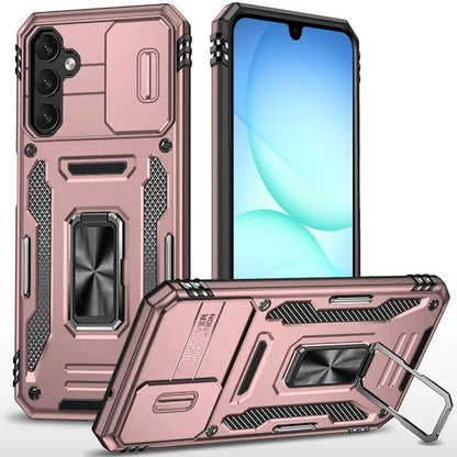 For Samsung Galaxy A17 5G Tough Hybrid Case with Movable Camera Window & Metal Ring Stand Shockproof Case Cover