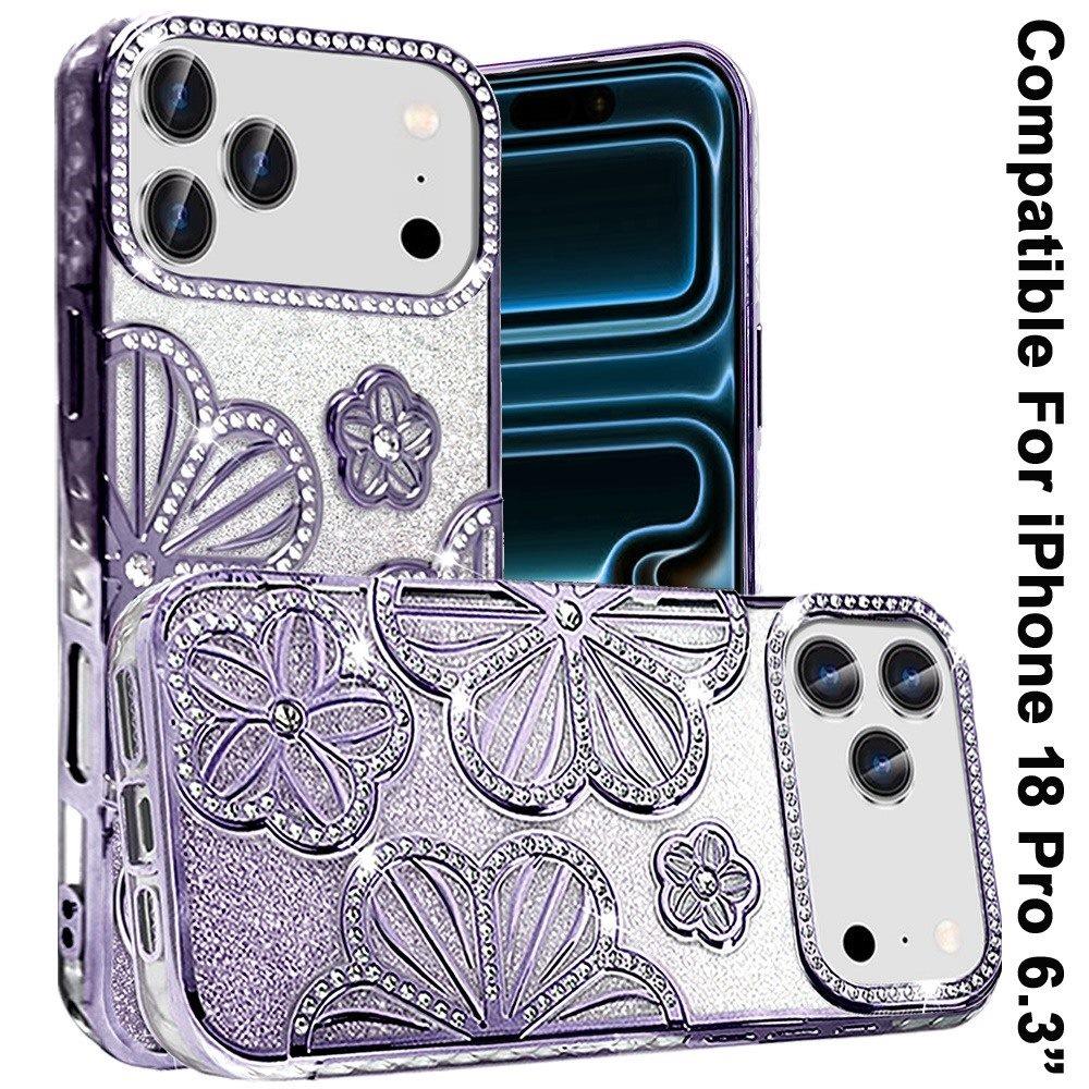 Phone Case for Apple iPhone 18 Pro Shimmer Glitter Floral Thick TPU Shockproof Durable Grip Camera Protection Anti-Scratch Stylish Design Cover