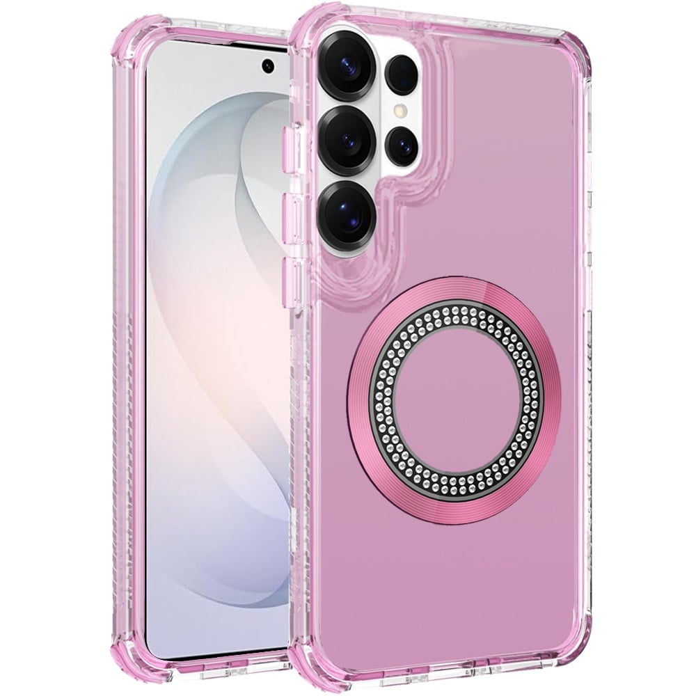 Phone Case for Samsung Galaxy S26 Ultra Magnetic Circle Bling Chrome Hybrid Shockproof Protective Grip 3in1 Durable Stylish Crystal Frame Cover